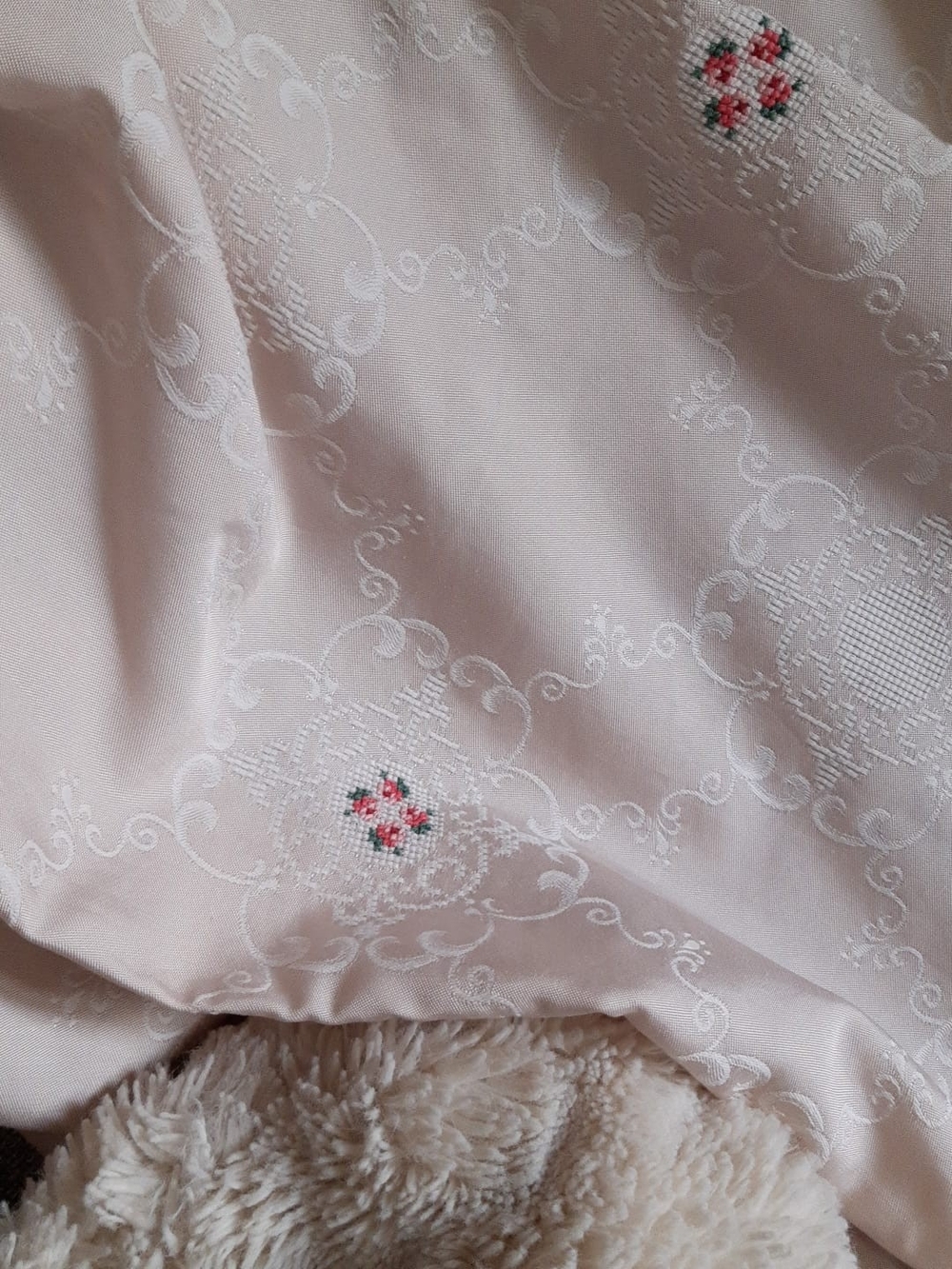 Classic Pink Embroidered Tablecloth